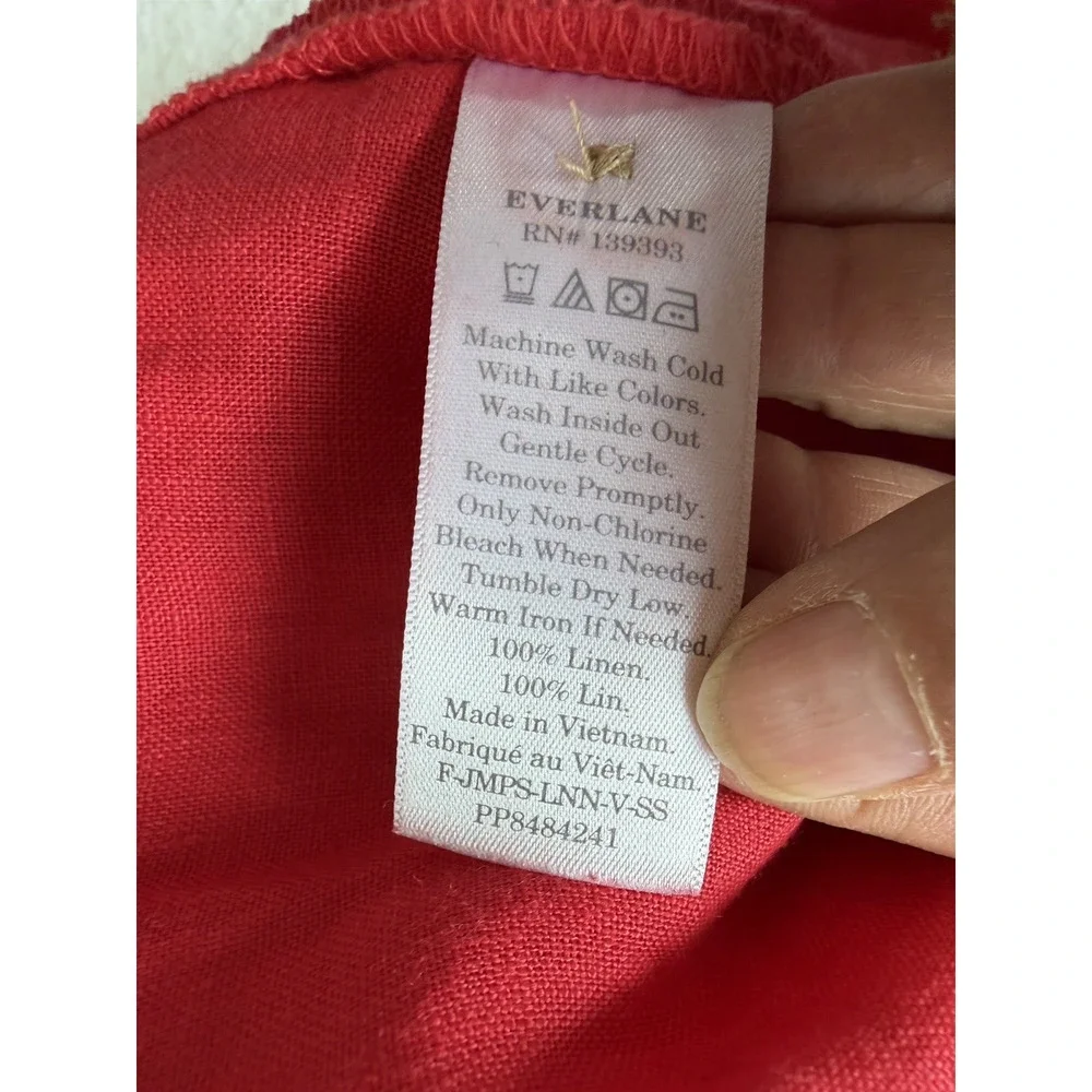 Everlane 100% Linen Short Sleeve Cropped Leg Jumpsuit in Tomato red Size 12